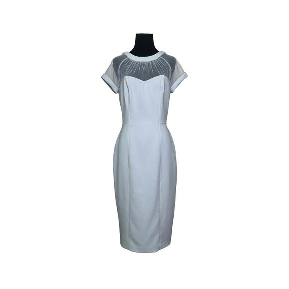 Maggy London light gray short sleeves sheath midi cocktail dress size 6 - Picture 8 of 13